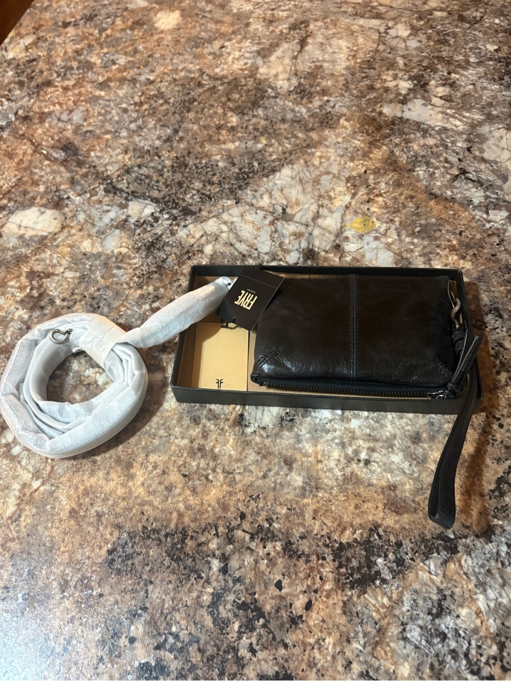 Frye Black Leather Wristlet Clutch with Removable Strap